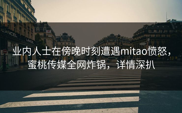 业内人士在傍晚时刻遭遇mitao愤怒，蜜桃传媒全网炸锅，详情深扒