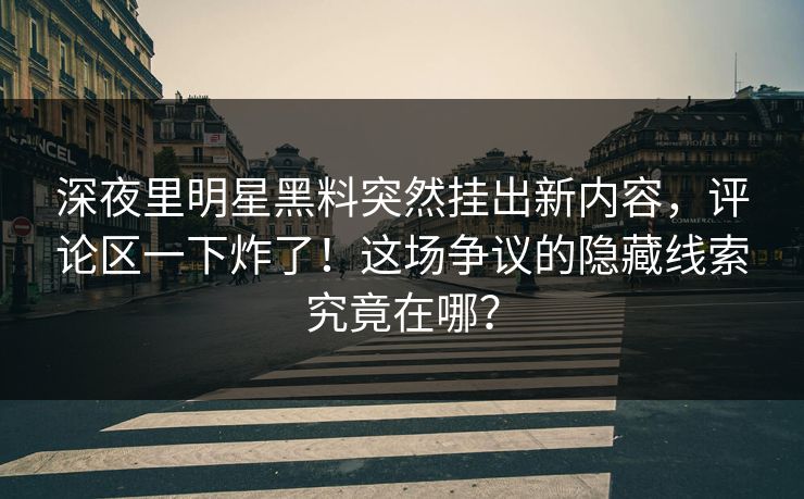 深夜里明星黑料突然挂出新内容，评论区一下炸了！这场争议的隐藏线索究竟在哪？